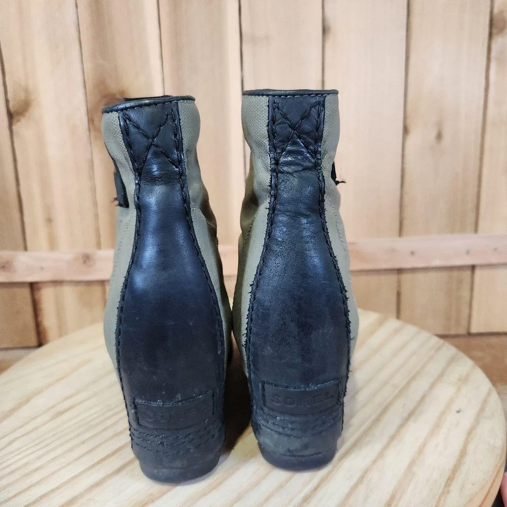 Sorel PDX Wedge Boots Womens 9 Green Canvas Lace Up Booties Winter Waterproof